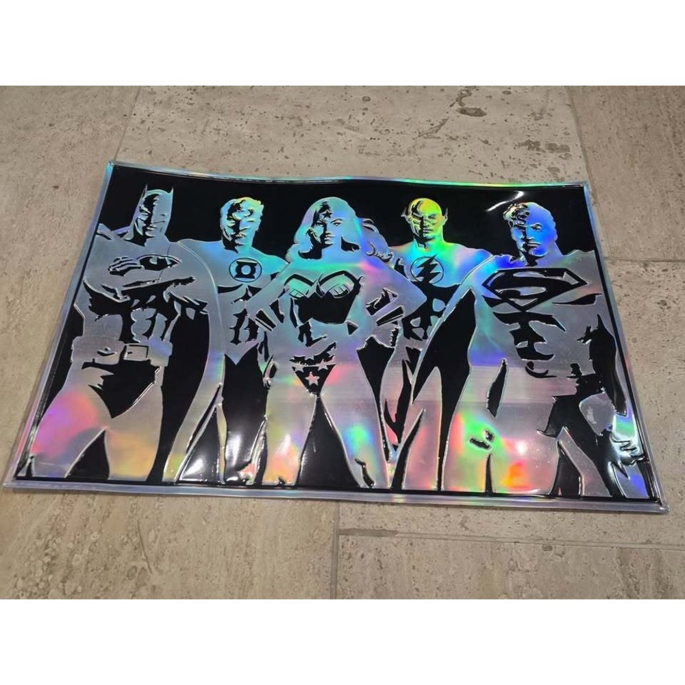 Justice League Decorative Metal Wall Sign holographic Chrome 23.5" x 15.5"
